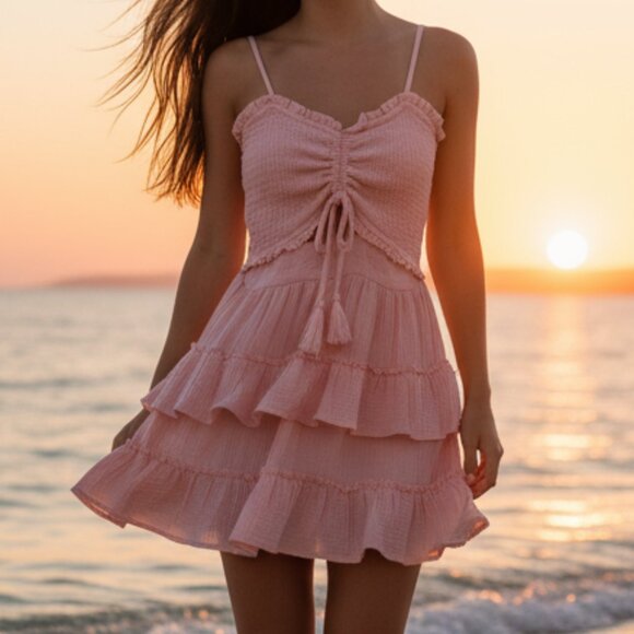 NWT $70 boho resort smocked tiered mini dress by OCEAN DRIVE  M - Picture 1 of 11